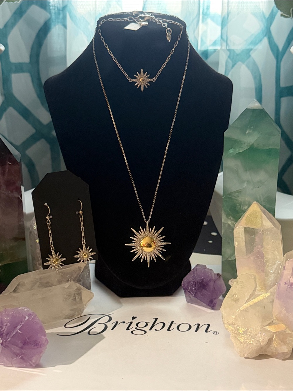 🌞🆕 RARE SUNGLOW SET BRIGHTON Vintage Two-Tone SILVR GOLD SWAROVSKI CRYSTALS 💎